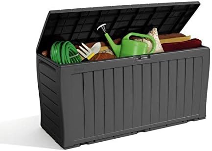 270L Outdoor Furniture Storage Box Graphite Wood Panel Effect