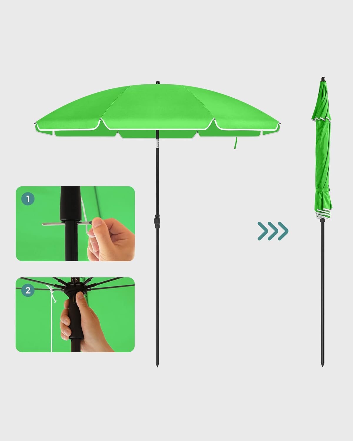 Parasol 160 cm, Sun Protection, Height Adjustable, with Carry Bag - Green