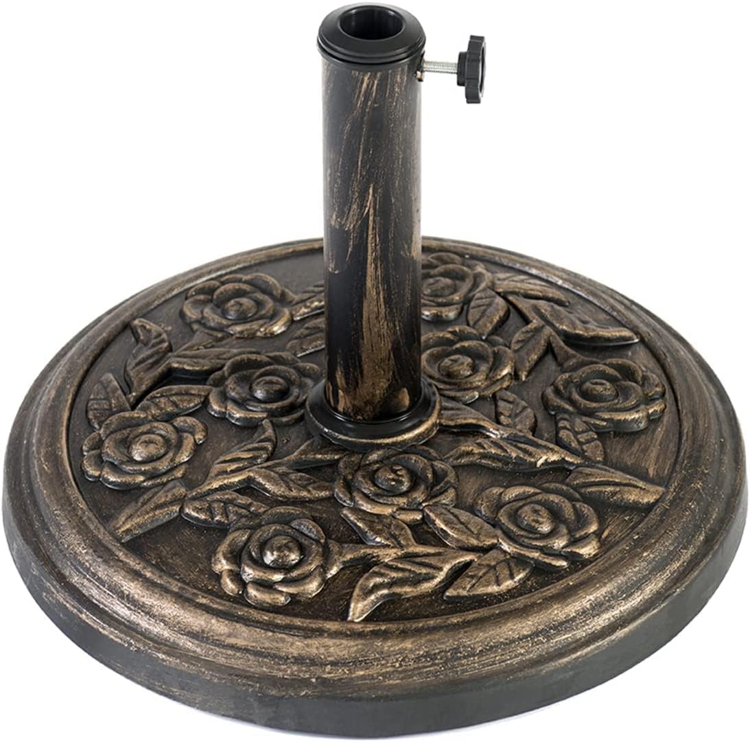 12KG Cast Iron Effect Garden Parasol Base - With Floral Rose Design