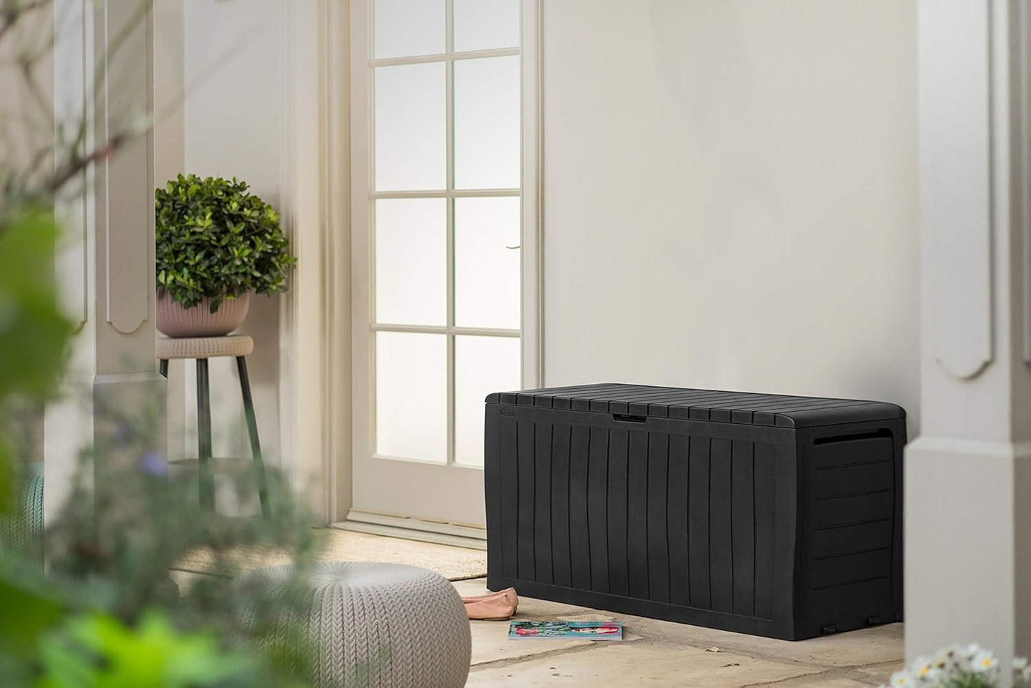 270L Outdoor Furniture Storage Box Graphite Wood Panel Effect