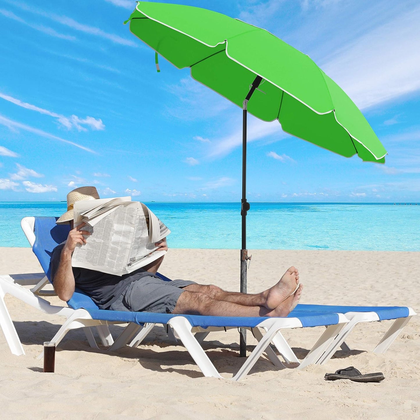 Parasol 160 cm, Sun Protection, Height Adjustable, with Carry Bag - Green