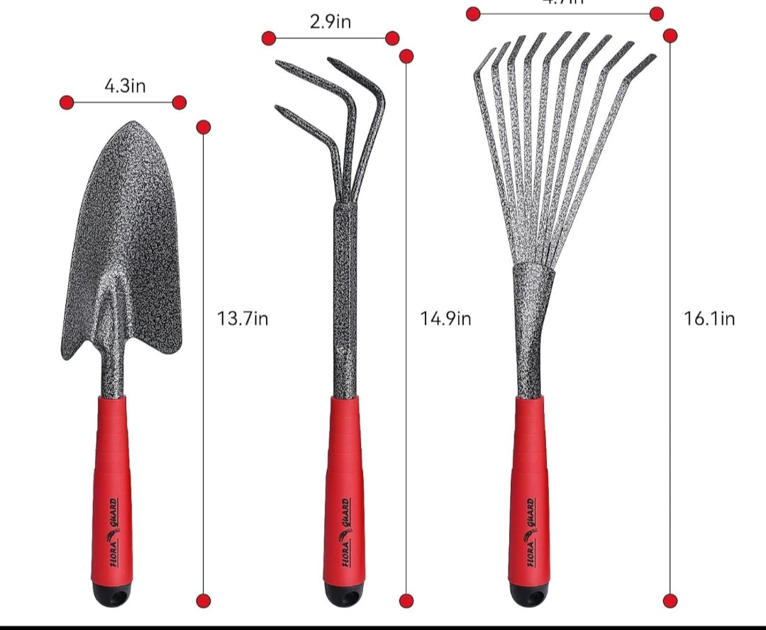 6 Piece Garden Tool Set - Including Transplanting Spade, Trowel, Rake, Cultivator, Weeder, Pruner, Gardening Hand Tools with High Carbon Steel Heads + Free Delivery to EU and UK