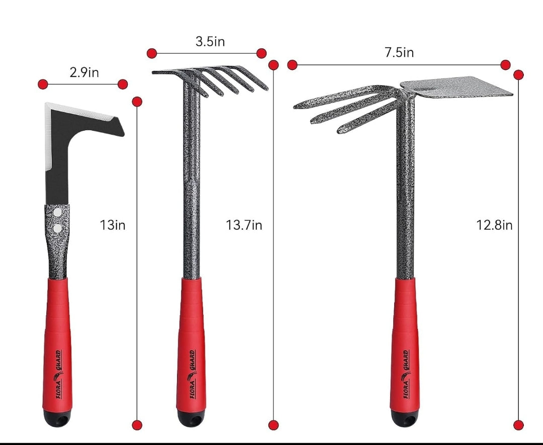 6 Piece Garden Tool Set - Including Transplanting Spade, Trowel, Rake, Cultivator, Weeder, Pruner, Gardening Hand Tools with High Carbon Steel Heads + Free Delivery to EU and UK