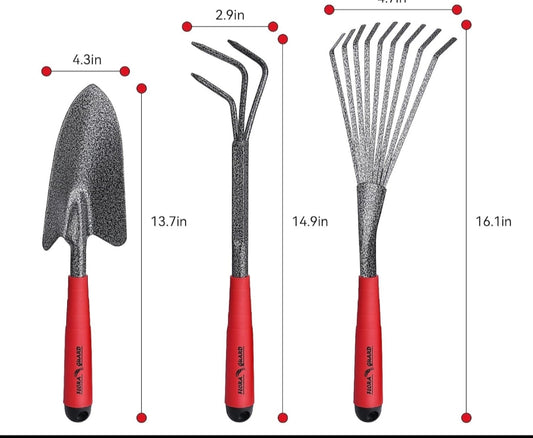 6 Piece Garden Tool Set - Including Transplanting Spade, Trowel, Rake, Cultivator, Weeder, Pruner, Gardening Hand Tools with High Carbon Steel Heads + Free Delivery to EU and UK